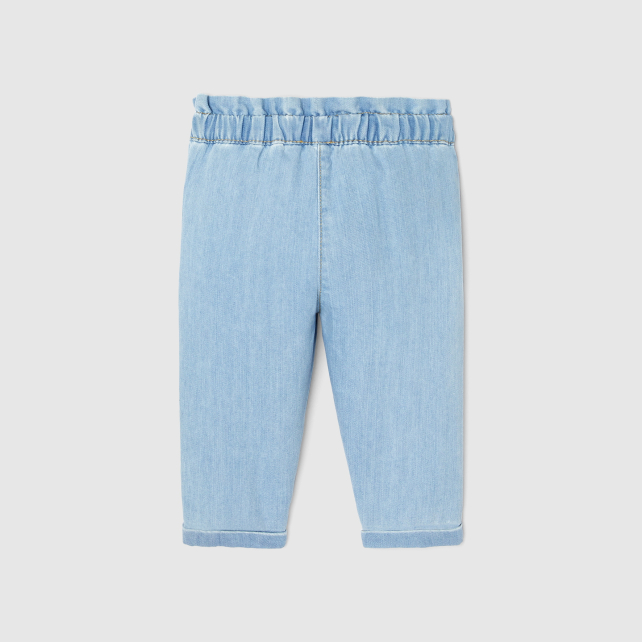 Baby girl trousers in light denim Baby girl trousers in light denim