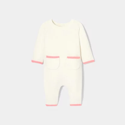 Combinaison bébé fille en tricot point mousse
