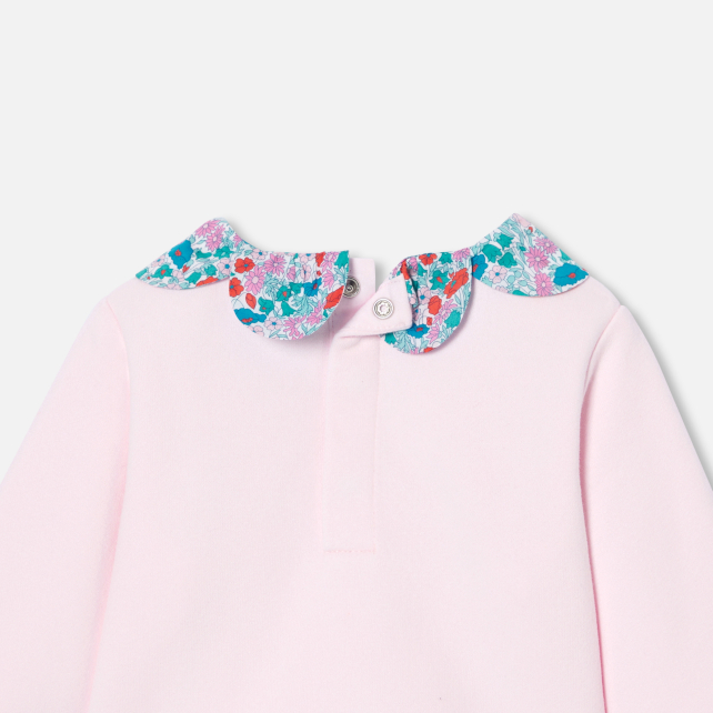 Baby girl sweatshirt with Liberty fabric collar Baby girl sweatshirt with Liberty fabric collar