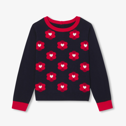 Pull enfant fille jacquard fleur