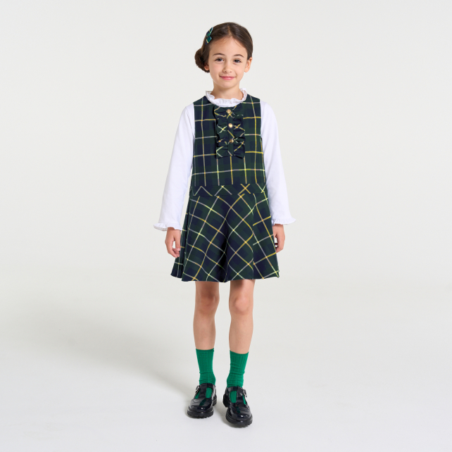 Girl pinafore dress in flannel
