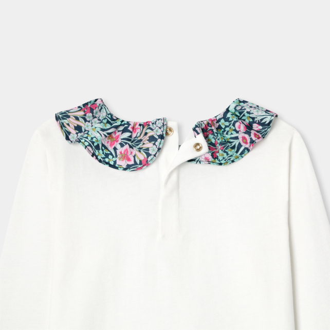 Girl T-shirt with Liberty fabric collar Girl T-shirt with Liberty fabric collar
